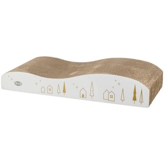 Papírenské zboží - Vánoční kartonové škrabadlo s catnipem, 43.5 x 8 x 20 cm, bílá/zlatá