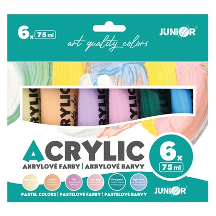 Papírenské zboží - Akrylové barvy JUNIOR 75 ml - 6 ks sada Pastel