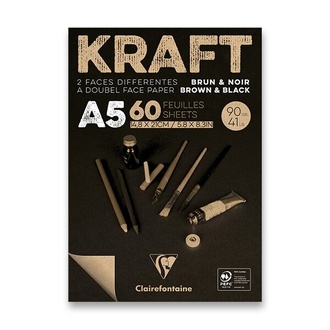 Papírenské zboží - Blok Clairefontaine Brown & Black Kraft A5, 60 listů, 90 g