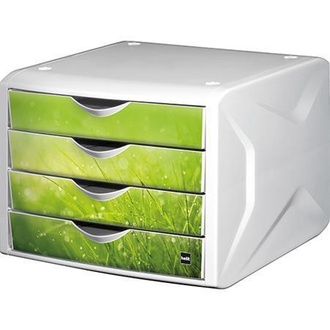 Papírenské zboží - Zásuvkový box "Chameleon", 4 zásuvky, bílo-zelená, plast, HELIT
