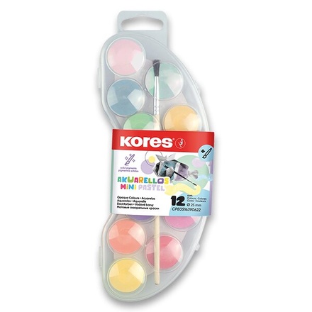 Papírenské zboží - Vodové barvy Kores Akuarellas Mini 12 pastelových barev, průměr 25 mm