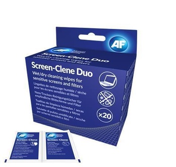 Papírenské zboží - Čistící ubrousky na obrazovky, 20ks vlhké/suché, AF "Screen-Clene Duo"