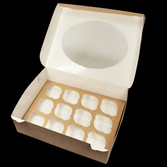 Papírenské zboží - Papírová krabička EKO na muffiny 330x250x100 mm hnědá s okénkem [25 ks]