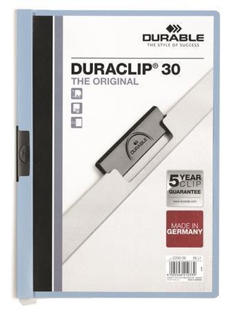 Papírenské zboží - Desky s rychlovazačem "DURACLIP® 30", modrá, s klipem, A4, DURABLE