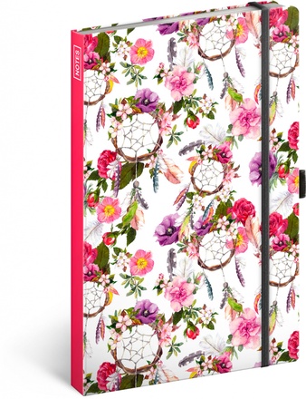 Papírenské zboží - Notes Lapač snů růžový, linkovaný, 13 × 21 cm