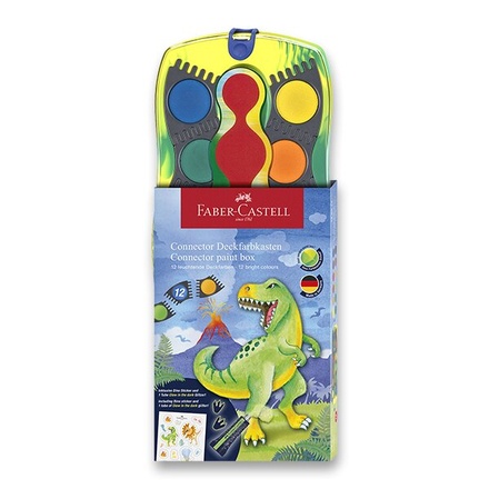 Papírenské zboží - Vodové barvy Faber-Castell Connector Dinosaurus 12 barev, průměr 30 mm