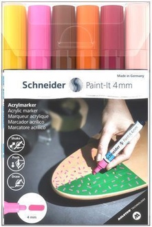 Papírenské zboží - 120297 Akrylové popisovače "Paint-It 320", sada 6 barev, 4 mm, SCHNEIDER