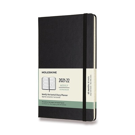 Papírenské zboží - 18měsíční diář Moleskine 2021-22 - tvrdé desky L, týdenní, horizontální, černý