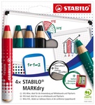 Papírenské zboží - Suchý popisovač na tabuli a flipchart STABILO MARKdry - 4 ks sada s ořezávátkem a hadříkem