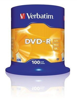 Papírenské zboží - DVD-R 4,7GB, 16x, AZO, Verbatim, 100-cake