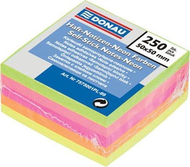 Papírenské zboží - Samolepicí bloček, 50x50 mm, 5x50 lístků, DONAU, neonóvé barvy
