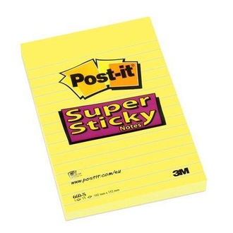 Papírenské zboží - Samolepicí bloček "Super Sticky", žlutá, 102x152 mm, 75 lístků, linkovaný, 3M POSTIT