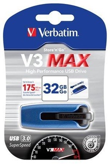 Papírenské zboží - USB flash disk "V3 MAX", modrá-černá, 32GB, USB 3.0, 175/80MB/sec, VERBATIM