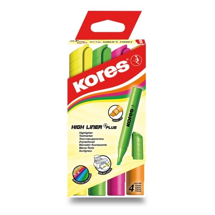 Papírenské zboží - Zvýrazňovač Kores High Liner Plus sada 4 barev