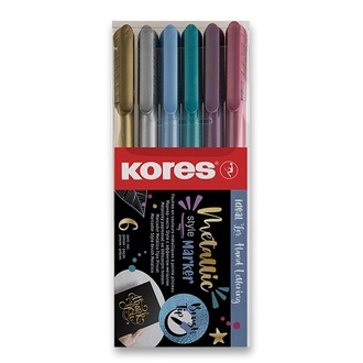 Papírenské zboží - Popisovač Kores Style Brush Marker Metallic, 6 barev
