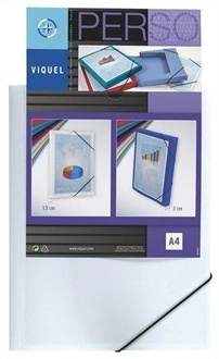 Papírenské zboží - Desky s gumičkou "Standard", bílé, s průhlednou přední kapsou, PP, 15 mm, A4, VIQUEL
