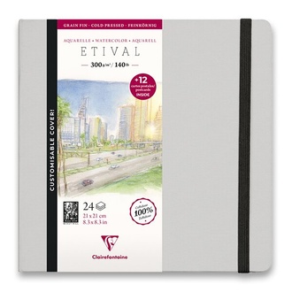Papírenské zboží - Akvarelové album Clairefontaine Etival Cold Pressed s pohledy, 21 x 21 cm, 24 listů, 300 g