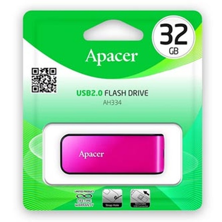 Papírenské zboží - Apacer USB flash disk, USB 2.0, 32GB, AH334, růžový, AP32GAH334P-1, USB A, s výsuvným kon