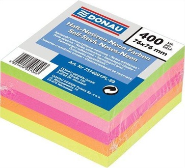 Papírenské zboží - Samolepicí bloček, 76x76 mm, 5x80 lístků, DONAU, neonové barvy